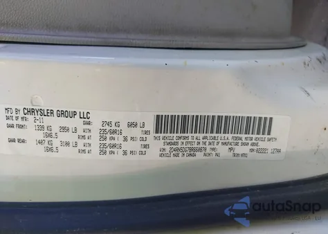 2011 Dodge Grand Caravan Crew z USA, uszkodzony, nr VIN 2D4RN5DG7BR660870